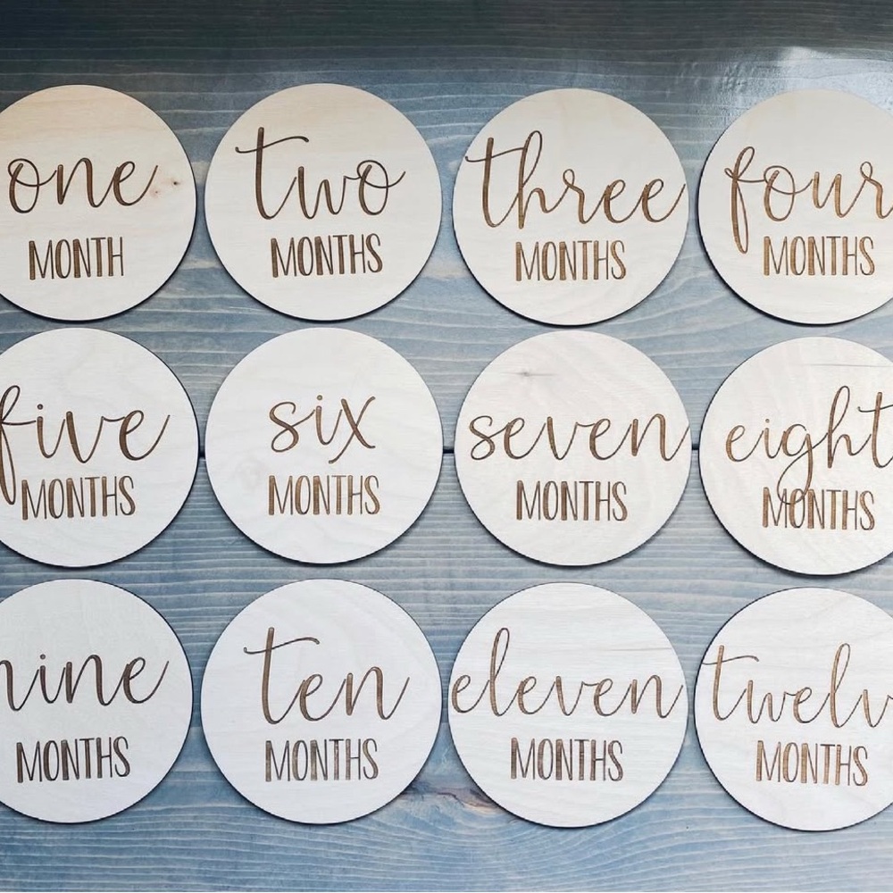 Wooden Monthly Milestone Discs - Made by Sawdust and Twine (Our Company) - NEW